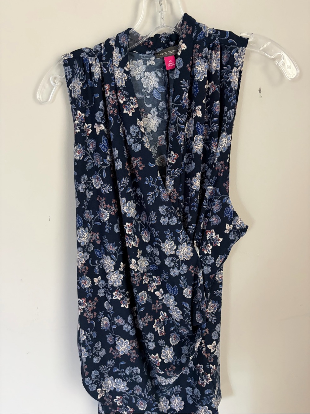 Vince Camuto Navy Floral Draped Surplice Camisole